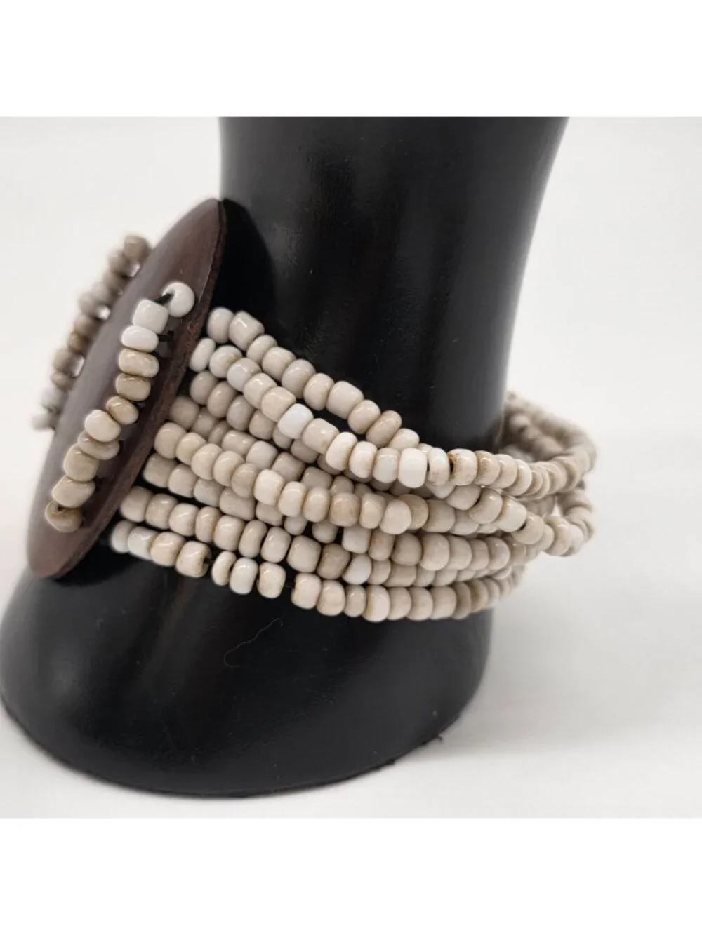 Large Wood & Glass Bead Stretch Bracelet With Multistrand Design For Women - Picture 2 of 7